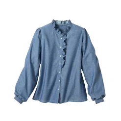 Bloes met fronskraag, chambray