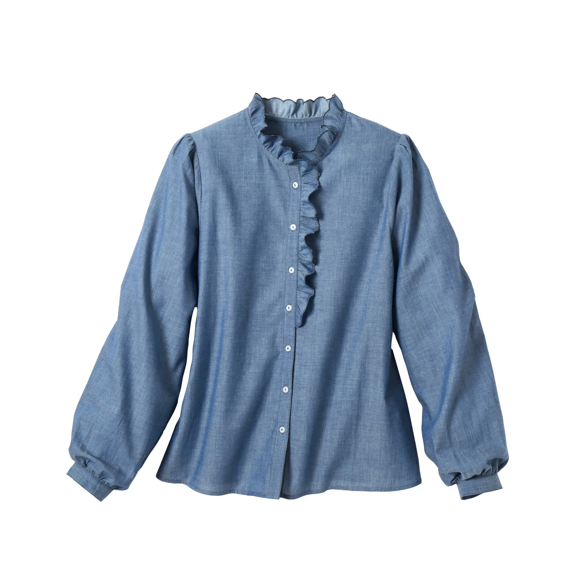 Bloes met fronskraag, chambray