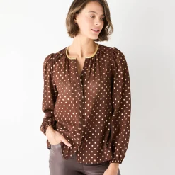 Bloes met goudkleurige stippenprint, in voile