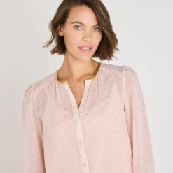 Bloes met goudkleurige stippenprint, in voile