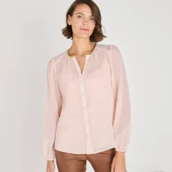 Bloes met goudkleurige stippenprint, in voile