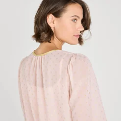 Bloes met goudkleurige stippenprint, in voile