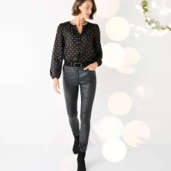 Bloes met goudkleurige stippenprint, in voile