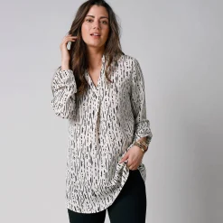 Bloes met grafische print en Tunesische hals, crêpe