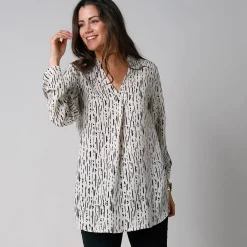 Bloes met grafische print en Tunesische hals, crêpe