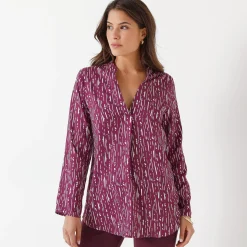 Bloes met grafische print en Tunesische hals, crêpe