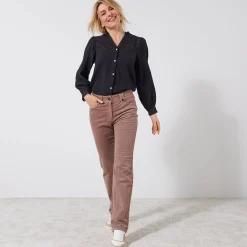 Bloes met knoopsluiting en macramé, katoengaas