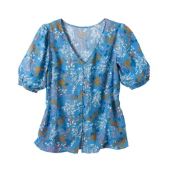 Bloes met knoopsluiting en bloemenprint, crepon