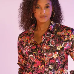 Bloes met knoopsluiting met bloemenprint, gerecycleerd polyester(**)