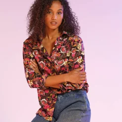 Bloes met knoopsluiting met bloemenprint, gerecycleerd polyester(**)