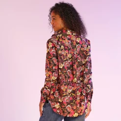 Bloes met knoopsluiting met bloemenprint, gerecycleerd polyester(**)