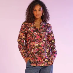 Bloes met knoopsluiting met bloemenprint, gerecycleerd polyester(**)
