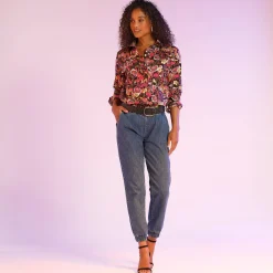 Bloes met knoopsluiting met bloemenprint, gerecycleerd polyester(**)