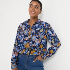 Bloes met knoopsluiting met bloemenprint, gerecycleerd polyester(**)