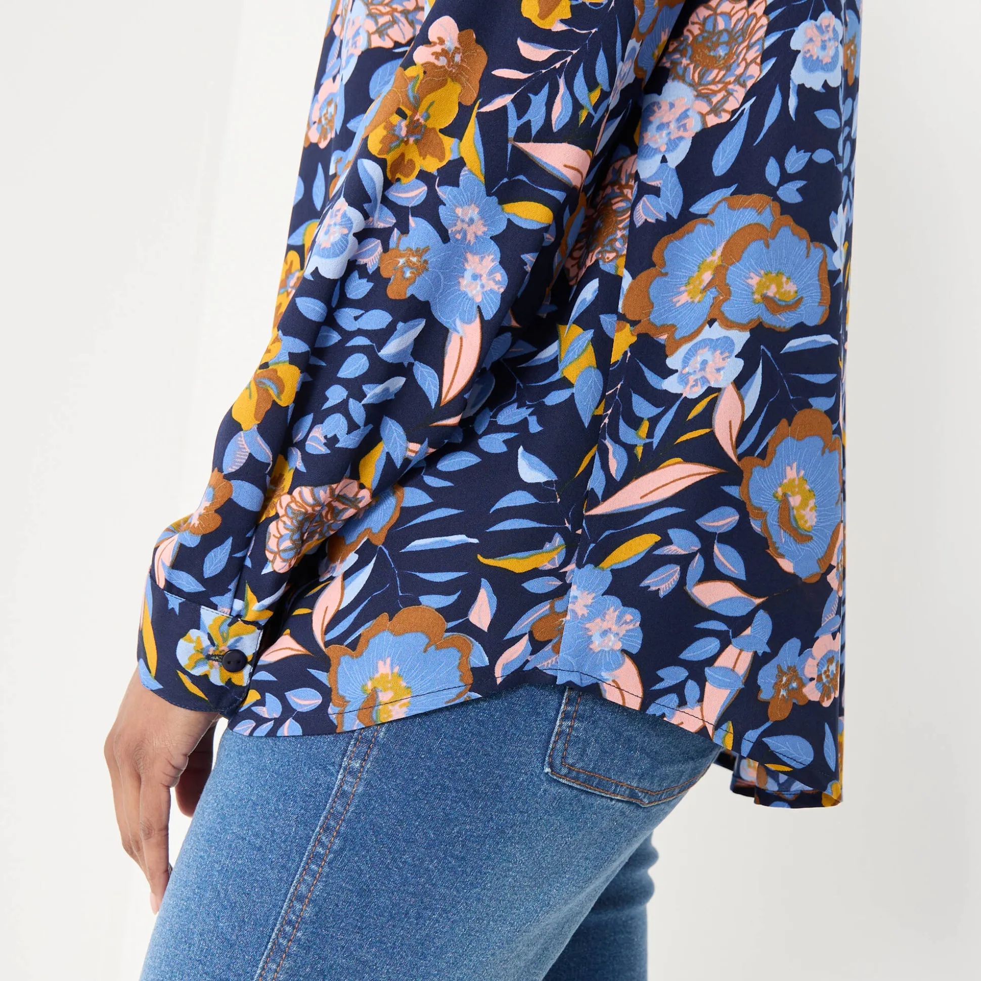 Bloes met knoopsluiting met bloemenprint, gerecycleerd polyester(**)