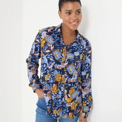 Bloes met knoopsluiting met bloemenprint, gerecycleerd polyester(**)