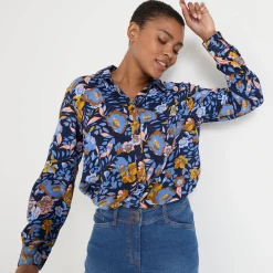 Bloes met knoopsluiting met bloemenprint, gerecycleerd polyester(**)