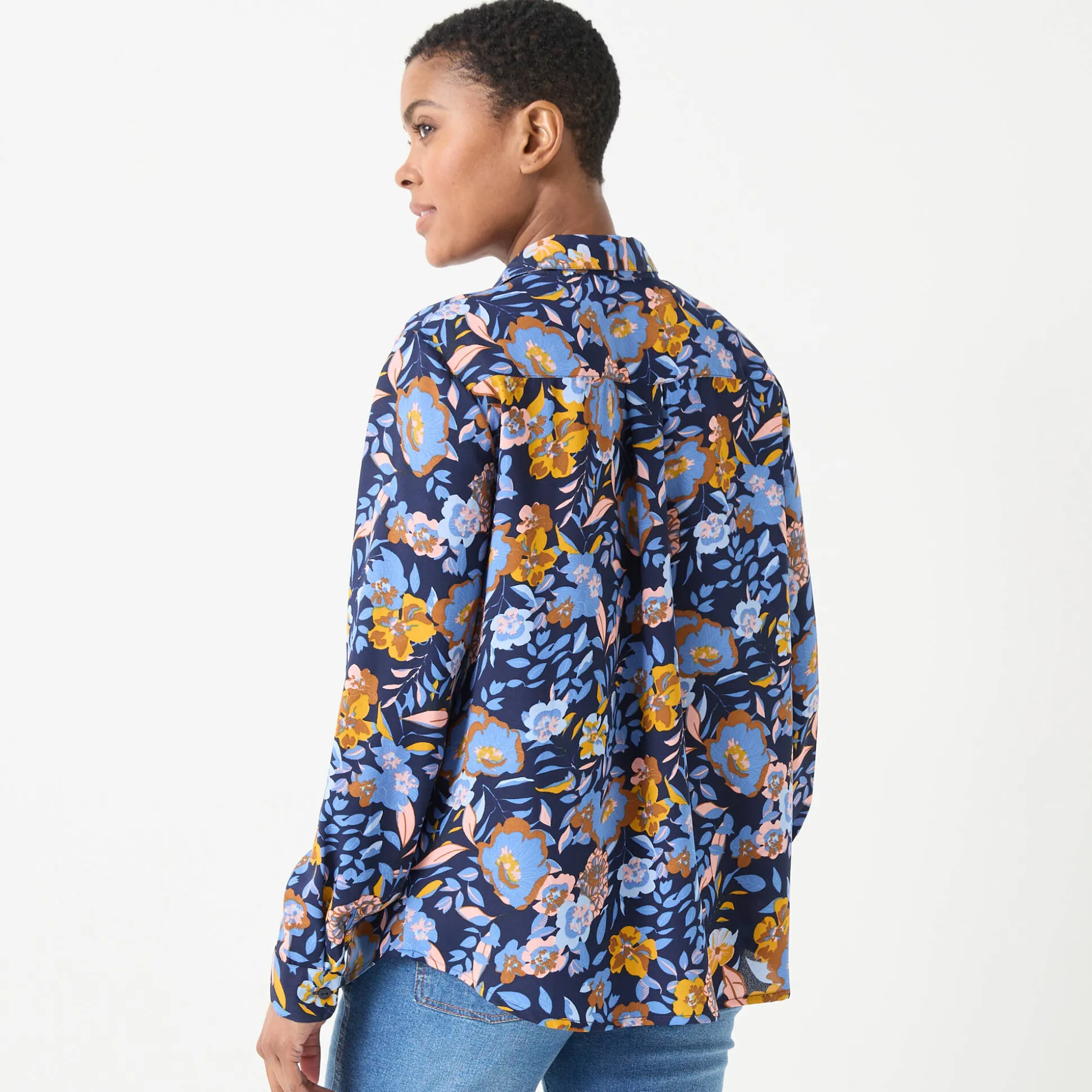 Bloes met knoopsluiting met bloemenprint, gerecycleerd polyester(**)