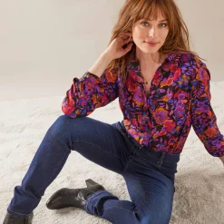 Bloes met knoopsluiting met bloemenprint, gerecycleerd polyester(**)