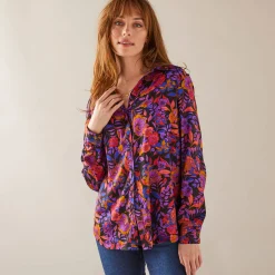 Bloes met knoopsluiting met bloemenprint, gerecycleerd polyester(**)