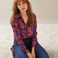 Bloes met knoopsluiting met bloemenprint, gerecycleerd polyester(**)