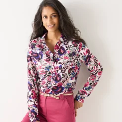 Bloes met knoopsluiting met bloemenprint, gerecycleerd polyester(**)
