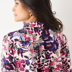 Bloes met knoopsluiting met bloemenprint, gerecycleerd polyester(**)