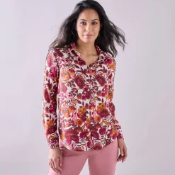 Bloes met knoopsluiting met bloemenprint, gerecycleerd polyester(**)