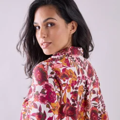 Bloes met knoopsluiting met bloemenprint, gerecycleerd polyester(**)