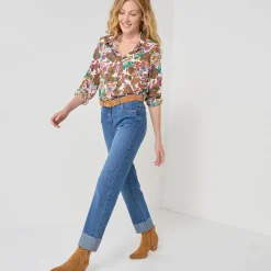 Bloes met knoopsluiting met bloemenprint, gerecycleerd polyester(**)