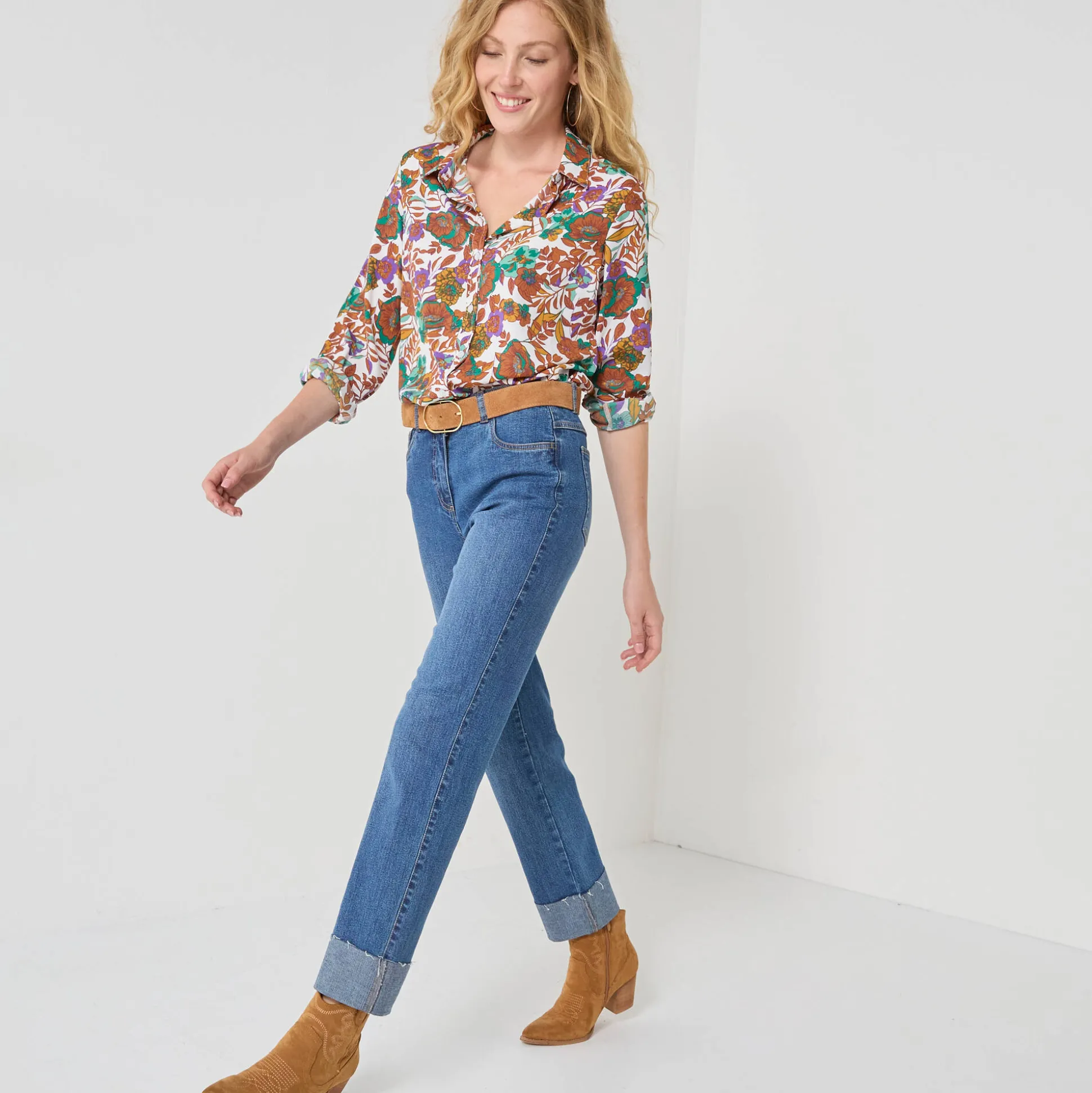 Bloes met knoopsluiting met bloemenprint, gerecycleerd polyester(**)