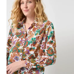Bloes met knoopsluiting met bloemenprint, gerecycleerd polyester(**)