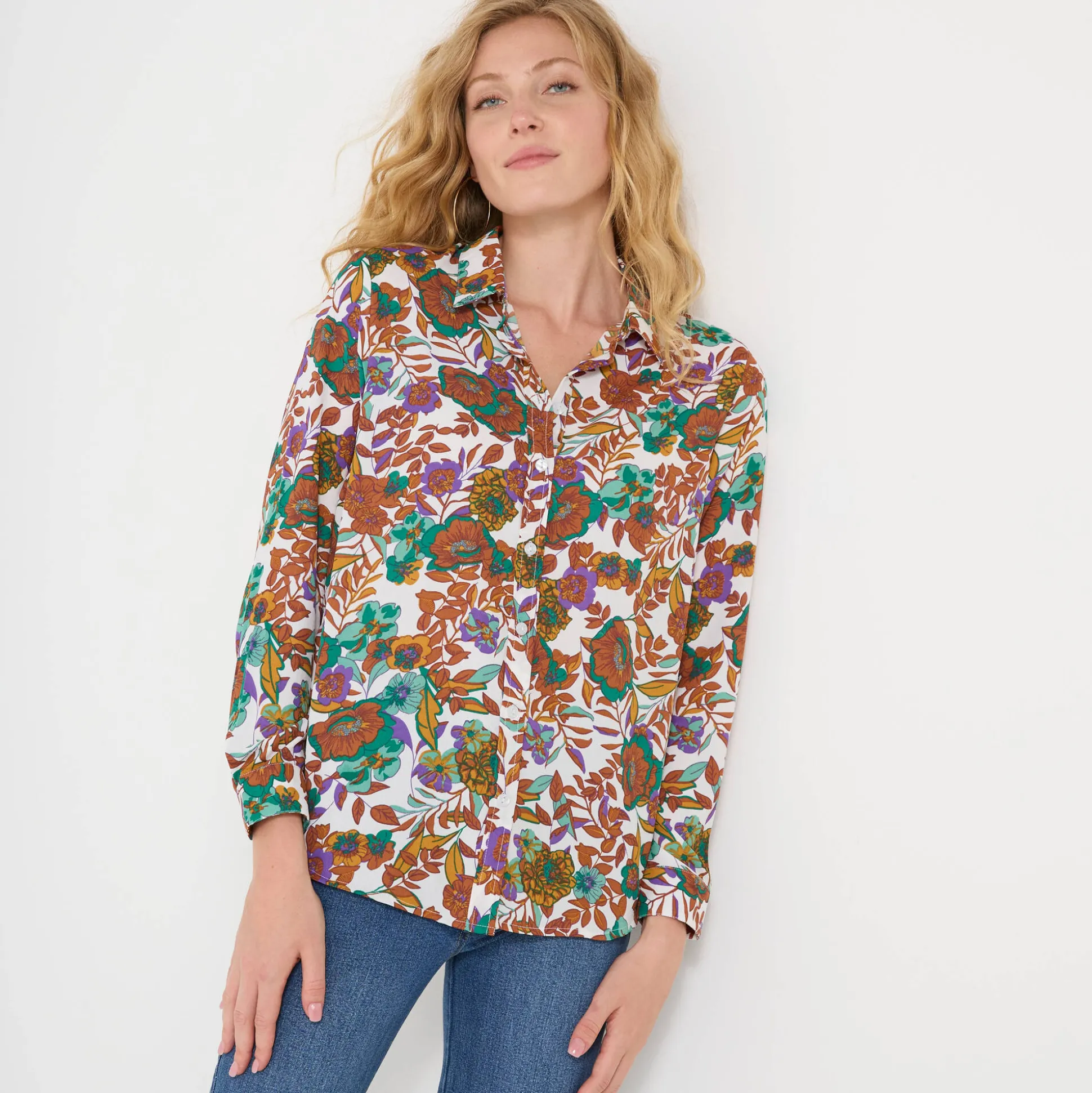 Bloes met knoopsluiting met bloemenprint, gerecycleerd polyester(**)