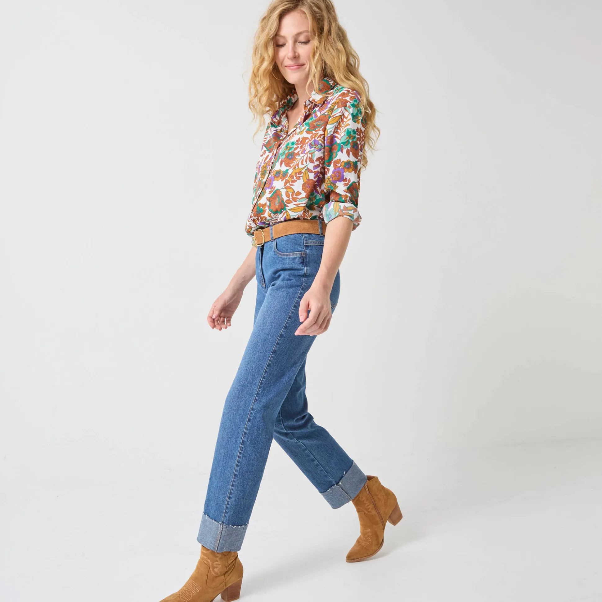 Bloes met knoopsluiting met bloemenprint, gerecycleerd polyester(**)
