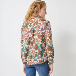 Bloes met knoopsluiting met bloemenprint, gerecycleerd polyester(**)