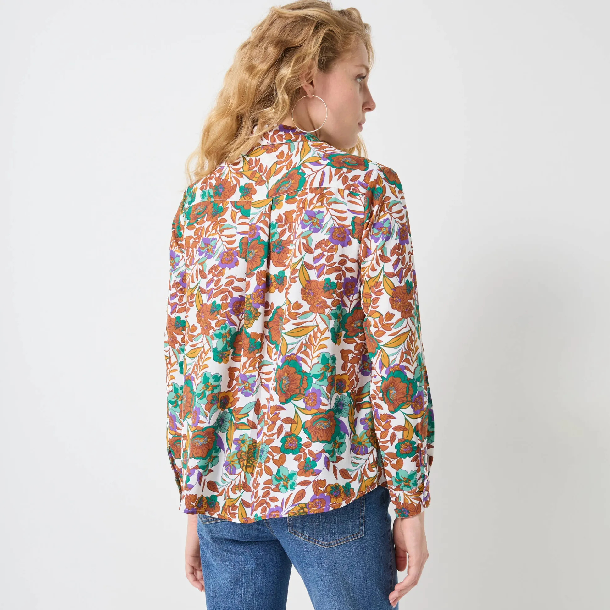 Bloes met knoopsluiting met bloemenprint, gerecycleerd polyester(**)