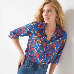 Bloes met knoopsluiting met bloemenprint, gerecycleerd polyester(**)