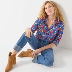 Bloes met knoopsluiting met bloemenprint, gerecycleerd polyester(**)