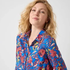 Bloes met knoopsluiting met bloemenprint, gerecycleerd polyester(**)