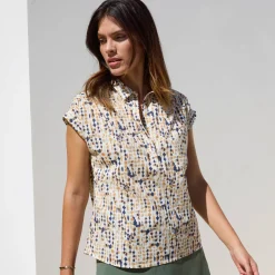 Bloes met korte mouwen en omslag, minimalistische print