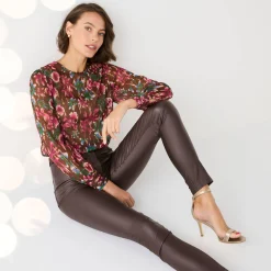 Bloes met lange mouwen, bloemen- en goudkleurige print