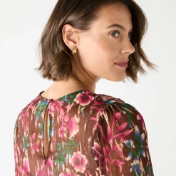 Bloes met lange mouwen, bloemen- en goudkleurige print