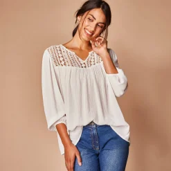 Bloes met macramé en 3/4-mouwen