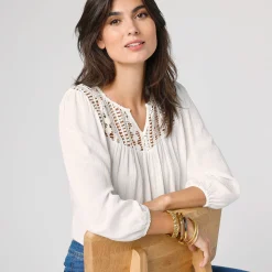 Bloes met macramé en 3/4-mouwen