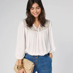 Bloes met macramé en 3/4-mouwen