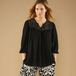 Bloes met macramé en 3/4-mouwen