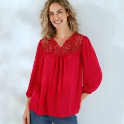 Bloes met macramé en 3/4-mouwen