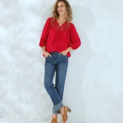 Bloes met macramé en 3/4-mouwen