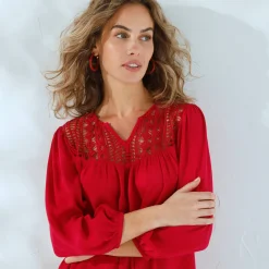 Bloes met macramé en 3/4-mouwen