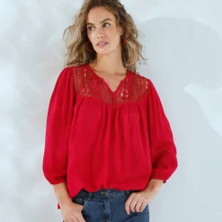 Bloes met macramé en 3/4-mouwen